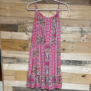 ePretty size XL Pink Pattern Spaghetti Strap Lightweight Flowy Dress with Belt